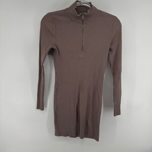 H&M‎ Ribbed Mock Neck Long Sleeve Zipper Dress Brown Size M